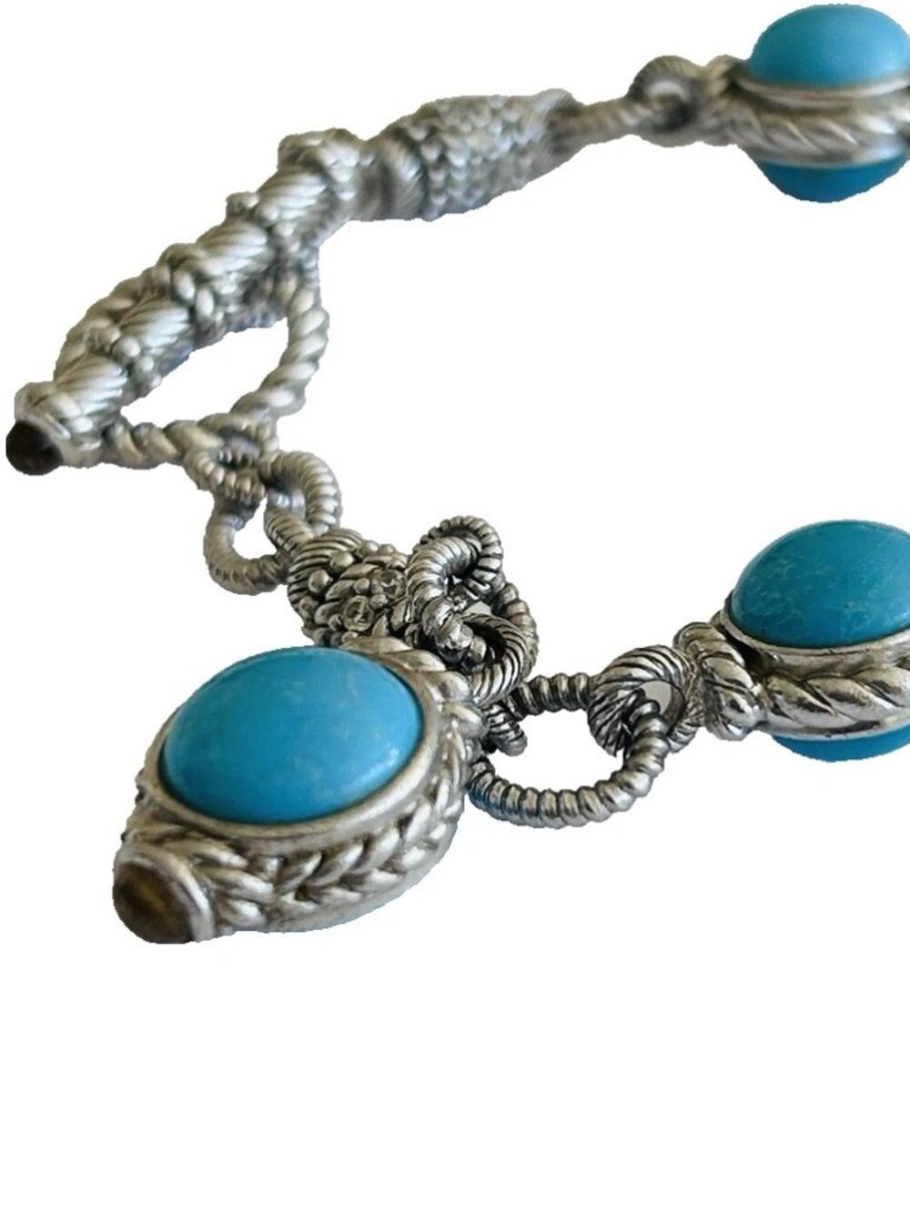 Judith Ripka Turquoise Sleeping Beauty 7.5" Toggle Bracelet with Charm 33g. - Picture 2 of 15